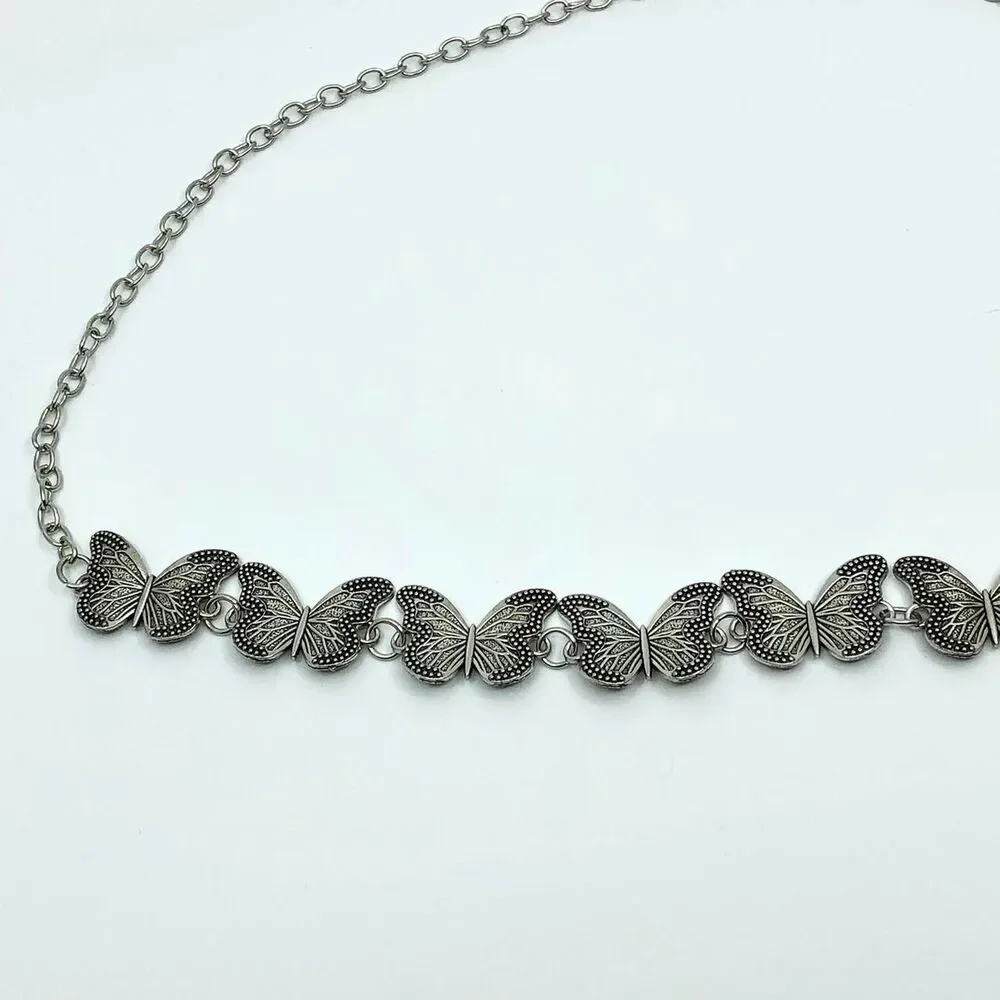 Vintage Y2K Silver Butterfly Chain Belt, Fits 12–36 Inches, X7GA1225